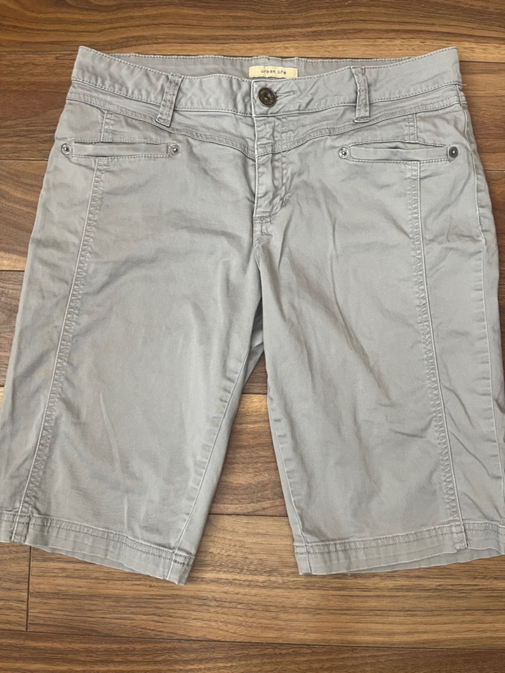 Urban Life Women's Flat Front Gray Shorts  Summer Casual with Pocket Zipper